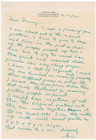 Lot #1456 Ty Cobb: ?I am about out of the reprint pictures, I have to give to boys and fans? - Image 2