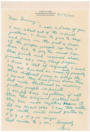 Lot #1456 Ty Cobb: ?I am about out of the reprint pictures, I have to give to boys and fans? - Image 1