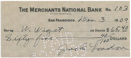 Lot #742 Jack London Check - Image 1