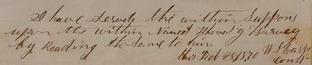 Lot #272 Wyatt Earp Endorsement: The earliest known signed Earp document, an 1870 subpoena from his first role in public office - Image 4