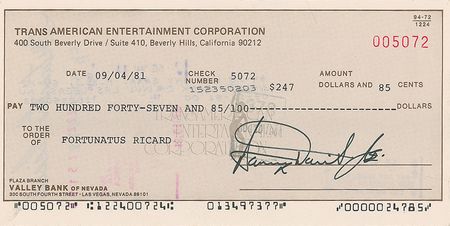 Lot #1416 Sammy Davis, Jr Check - Image 2