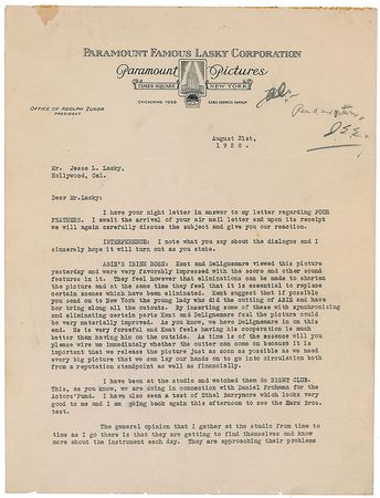 Lot #1196 Adolph Zukor Typed Letter Signed - Image 1