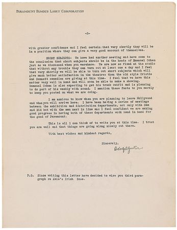 Lot #1196 Adolph Zukor Typed Letter Signed - Image 2