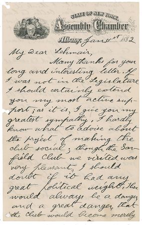 Lot #120 Theodore Roosevelt: The earliest Roosevelt we have ever offered, showing the keen political acumen that would land him in the White House nearly two decades later - Image 1