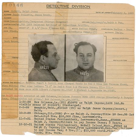 Lot #237 Ralph Capone: The elder Capone?s fingerprint card - Image 2