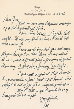 Lot #1428 Pat Hingle: ?I was awed by what you and your players have put on the stage? - Image 1