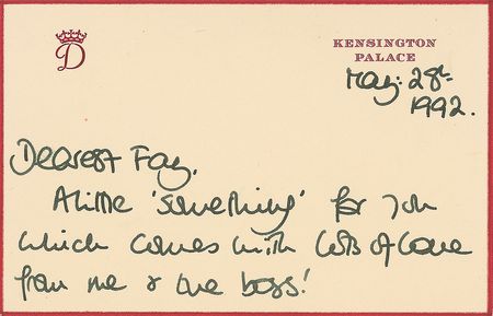 Lot #262 Diana: Diana sends a note of encouragement to her devoted dresser ?with lots of love from me & the boys!? - Image 1