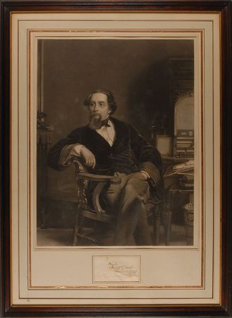 Lot #690 Charles Dickens: Scarce Dickens signature framed with an enormous portrait - Image 1