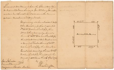 Lot #156 George Washington: Incredibly rare, hand-drawn land survey by Washington, conducted adjacent to his own plantation - Image 1