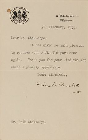 Lot #244 Winston Churchill: Stokkebye delivers a box of his famous cigars to aficionado Churchill - Image 1