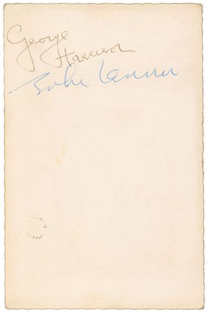 Lot #907 Beatles: Lennon and Harrison: Top Star promo card from John and George - Image 1