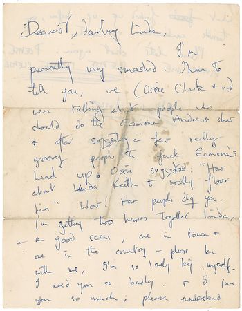 Lot #925 Rolling Stones: Brian Jones: A ?very smashed? Jones begs off-and-on girlfriend Linda Keith to be his wife: ?Please let's start again. PLEASE MARRY ME. PLEASE PLEASE PLEASE? - Image 1