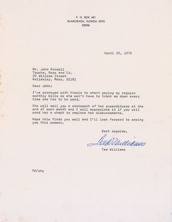 Lot #1635 Ted Williams Typed Letter Signed - Image 1