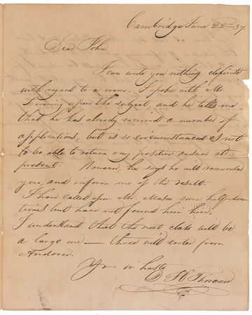 Lot #802 Henry David Thoreau: Phenomenally rare unpublished letter from the young author as he leaves Harvard behind, signed “D. H. Thoreau” - Image 1
