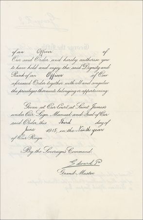 Lot #242 Winston Churchill and King Edward VIII: World War I-dated archive including a congratulatory Churchill letter and an Edward, Prince of Wales, Order of the British Empire presentation - Image 2