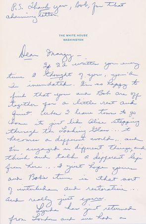 Lot #66 Lady Bird Johnson: The first lady prepares to babysit at the White House and recounts her daughter?s visit to London - Image 1