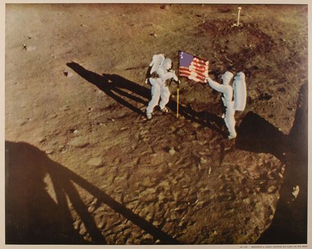 Lot #556 Neil Armstrong: Rare oversized portrait of Armstrong on the lunar surface - Image 1