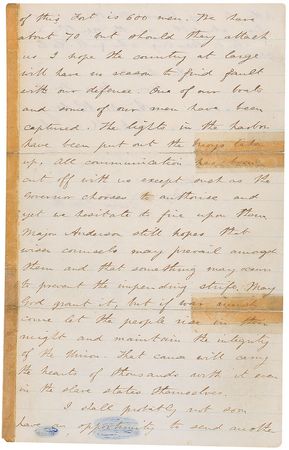 Lot #470 Abner Doubleday: ?The Charlestonians are surrounding us with batteries on every point,? writes the Union general from Fort Sumter in January 1861: ?If war must come let the people rise in their might and maintain the integrity of the Union? - Image 3