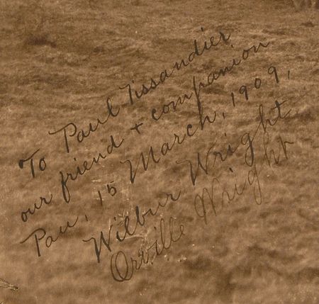 Lot #643 Wilbur and Orville Wright: Stunning image of the brothers’ flight over the fields of Pau, inscribed to one of the first Wright-trained pilots in 1909 - Image 2