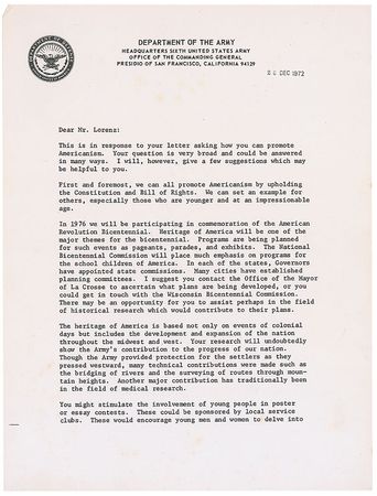 Lot #500 Richard G. Stilwell: ?We can all promote Americanism by upholding the Constitution and Bill of Rights? - Image 1