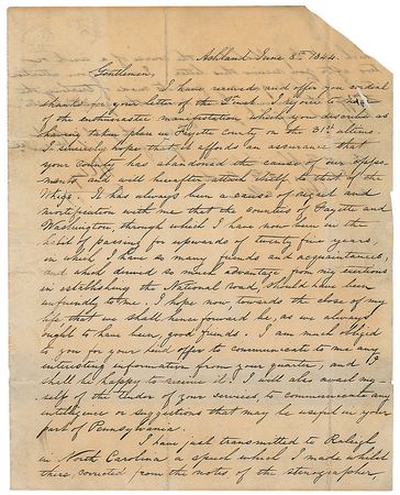 Lot #243 Henry Clay: ?I sincerely hope that it affords an assurance that your county has abandoned the cause of our opponents and will hereafter attach itself to that of the Whigs? - Image 1