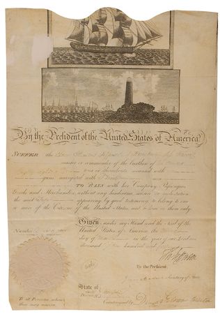 Lot #61 Thomas Jefferson and James Madison: Jefferson and Madison sign a ship?s pass for a vessel named after the president - Image 1