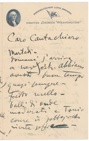 Lot #894 Giacomo Puccini: Puccini writes at sea on his way to premier La Fanciulla del West at the Met - Image 1