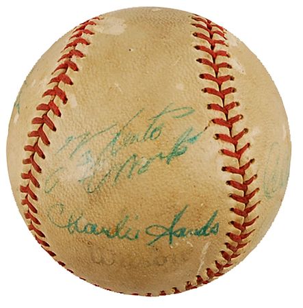 Lot #1457 Roberto Clemente: Scarce spring training ball signed by Clemente and his World Series-champion Pirates teammates - Image 1