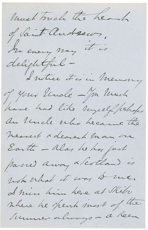 Lot #221 Andrew Carnegie: “That one of her own Sons and Teachers should so sweetly remember her must touch the heart of Saint Andrew” - Image 2