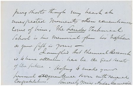 Lot #221 Andrew Carnegie: “That one of her own Sons and Teachers should so sweetly remember her must touch the heart of Saint Andrew” - Image 1