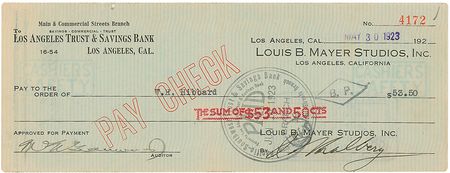 Lot #1409 Irving Thalberg Check - Image 1