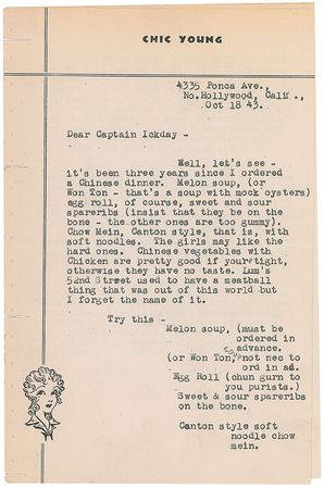 Lot #933 Chic Young: ?What the hell is a Marine Captain doing thinking about Chinese food when we are fighting them tooth and nail?? - Image 2