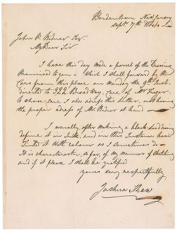 Lot #877 Joshua Shaw Handwritten Letter Signed - Image 2