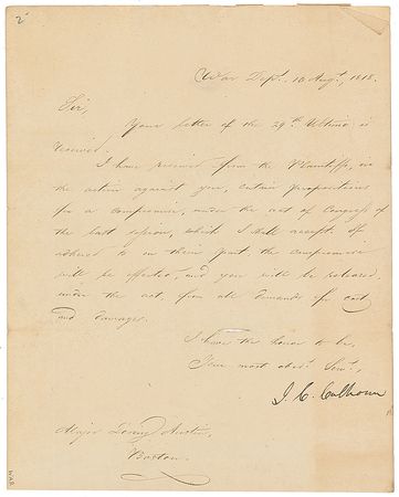 Lot #219 John C. Calhoun Signed Letter - Image 2