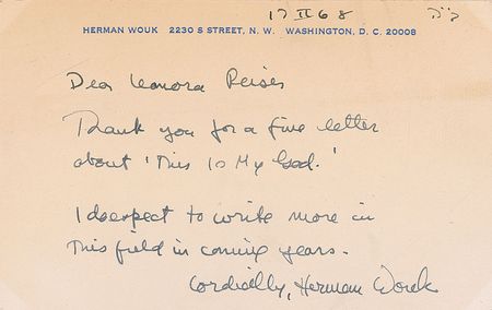 Lot #902 Herman Wouk Handwritten Letter Signed - Image 2