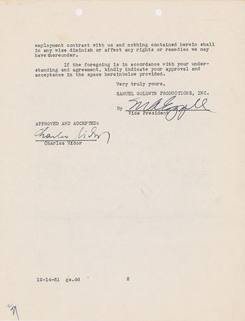 Lot #1411 Charles Vidor Signed Document - Image 1