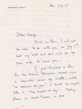 Lot #1184 Jacques Demy Handwritten Letter Signed - Image 2