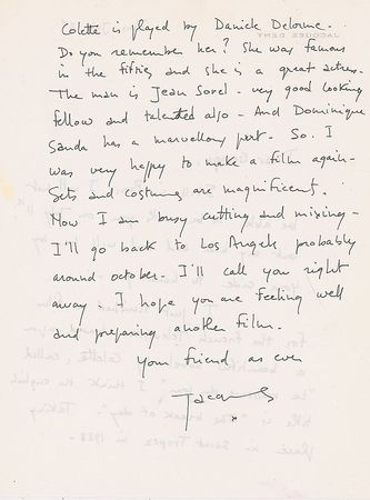 Lot #1184 Jacques Demy Handwritten Letter Signed - Image 1