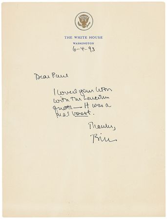 Lot #14 Bill Clinton: “I loved your letter with