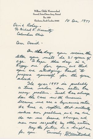 Lot #624 William Westmoreland Handwritten Letter Signed and Signed Photograph - Image 1