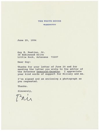 Lot #15 Bill Clinton Typed Letter Signed