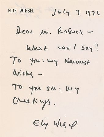 Lot #391 Elie Wiesel Signed Note - Image 2