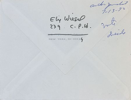 Lot #391 Elie Wiesel Signed Note - Image 1