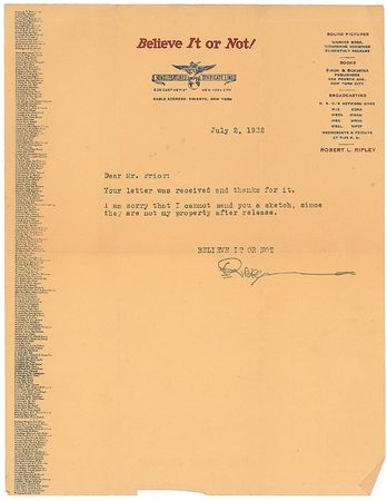 Lot #864 Robert Ripley Signed Photograph and Typed Letter Signed - Image 1