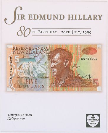 Lot #430 Edmund Hillary Currency and Signature - Image 1