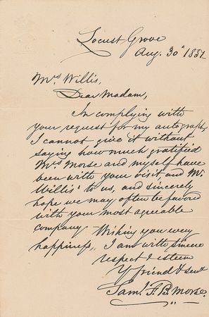 Lot #327 Samuel F. B. Morse: Morse’s boldly penned response to an autograph request - Image 2