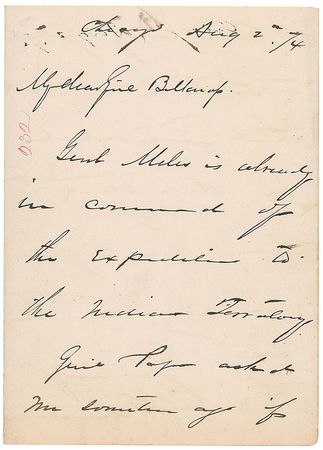 Lot #544 Philip H. Sheridan: Sheridan informs the secretary of war “Genl Miles is already in command of the expedition to the Indian Territory” - Image 2