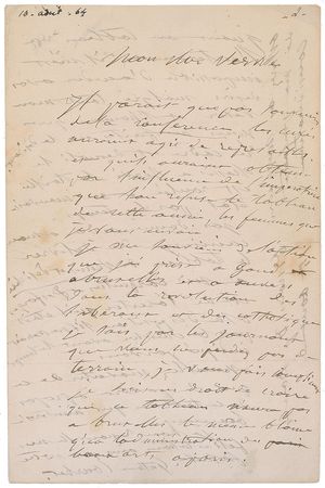 Lot #771 Gustave Courbet: Rare letter from the French Realist references his two works refused by the Salon, including Retour de Conference, later destroyed by Napoleon III’s censors - Image 2