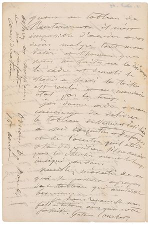 Lot #771 Gustave Courbet: Rare letter from the French Realist references his two works refused by the Salon, including Retour de Conference, later destroyed by Napoleon III’s censors - Image 1