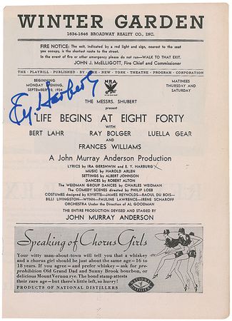 Lot #1414 Wizard of Oz: E. Y. Harburg Playbill - Image 2